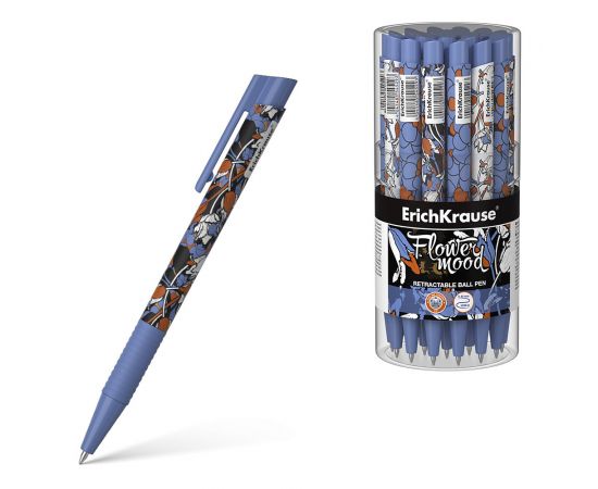 Ручка шариковая автоматическая ErichKrause Tulips Matic&Grip 0.7, цвет чернил синий 54529