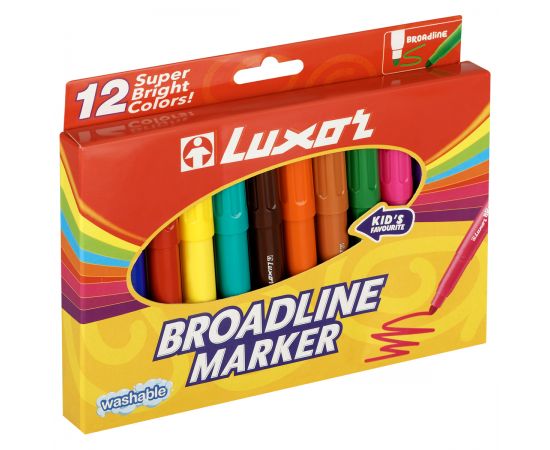 Фломастеры Luxor "Broadline", 12цв., утолщенные, смываемые, картон, европодвес 6180/12 BOX
