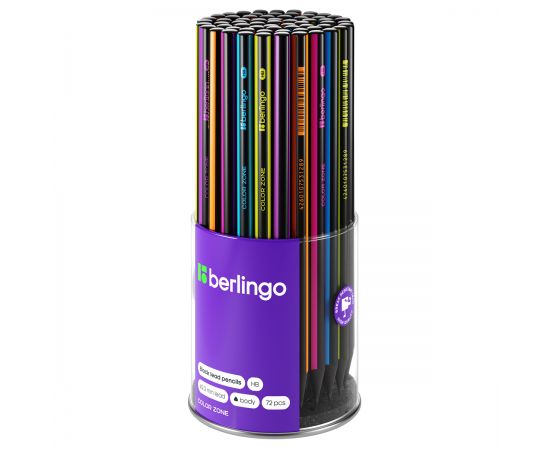 Карандаш ч/г Berlingo "Color Zone", трехгранный, черное дерево, заточен., ассорти BP01305