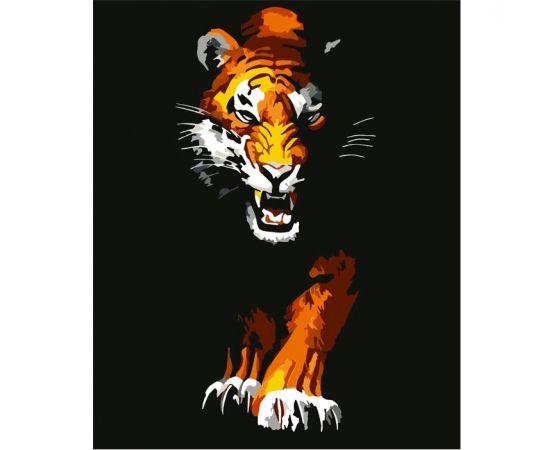 Рисование по номерам на чёрном холсте 40*50см  "Тигр" DV-14331