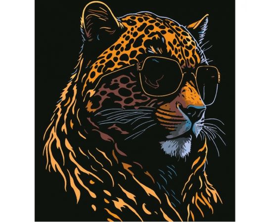 Рисование по номерам на чёрном холсте 40*50см  "Леопард в очках" DV-14439