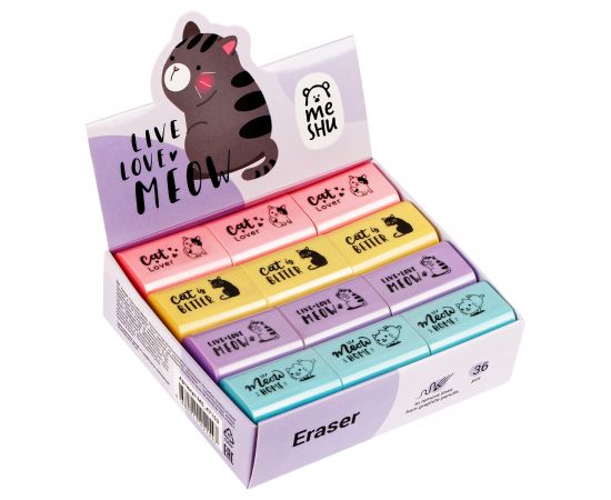 Ластик MESHU "Live, Love, Meow", термопластичная резина, 37*24*11мм MS_47153