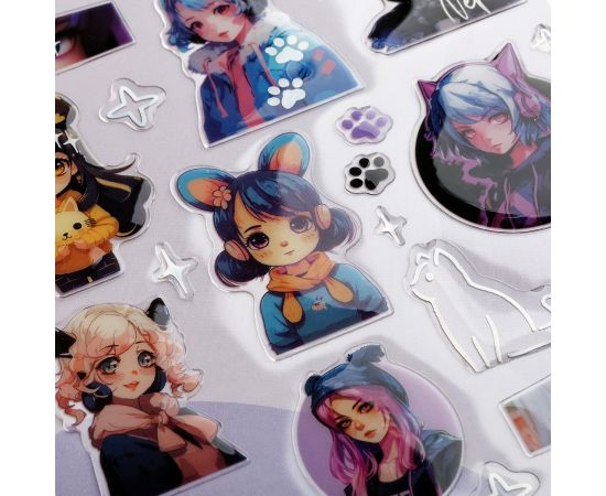Наклейки гелевые MESHU "Neko", 10*23 см, пакет европодвес MS_57665