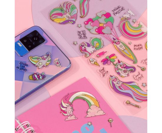 Наклейки гелевые MESHU "Rainbow unicorn", 10*23см, пакет европодвес MS_57667