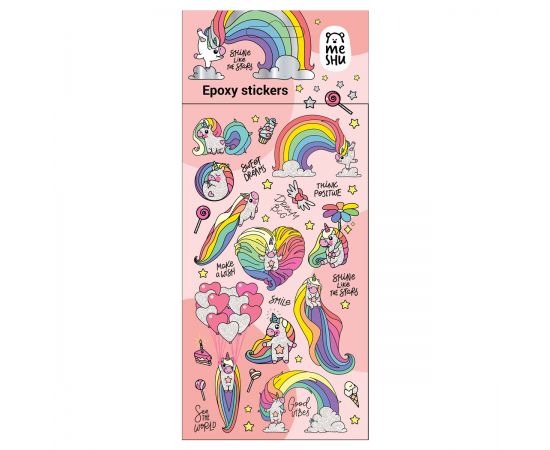 Наклейки гелевые MESHU "Rainbow unicorn", 10*23см, пакет европодвес MS_57667