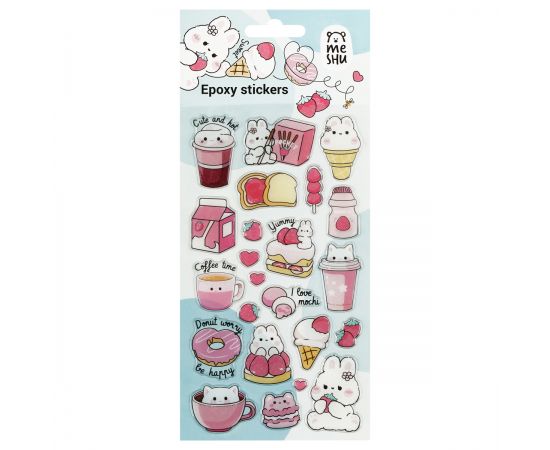 Наклейки гелевые MESHU "Sweet mood", 10*23см, с блестками,  пакет европодвес MS_57669