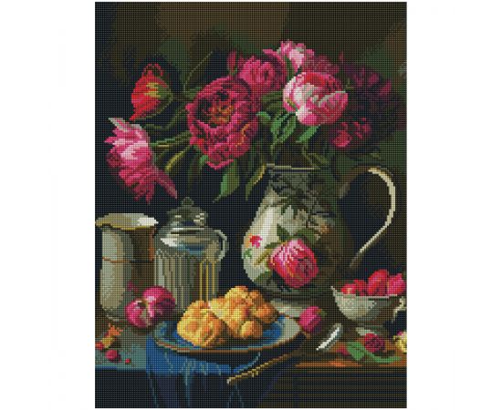 Алмазная мозаика ТРИ СОВЫ "Пионы и клубника", 40*50см, холст на деревянном подрамнике, картонная коробка с пластиковой ручкой АМП4050_52989