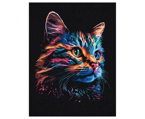 Картина по номерам на черном холсте ТРИ СОВЫ "Неоновый кот", 30*40, c акриловыми красками и кистями КХп_48146