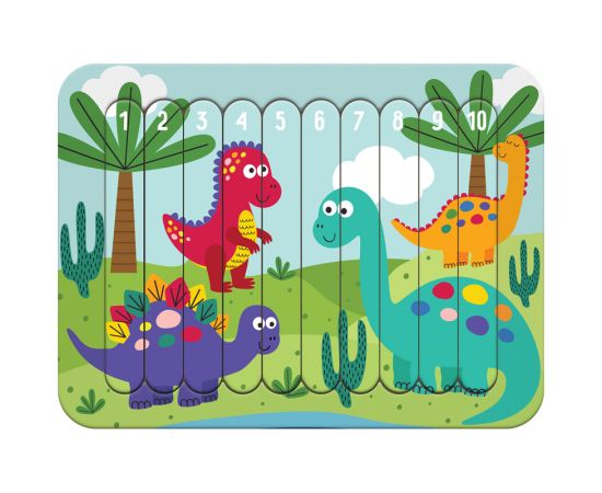 Деревянный пазл - палочки ТРИ СОВЫ "Динозавры", 10 деталей на подложке, фанера, ХДФ ПЗ00125