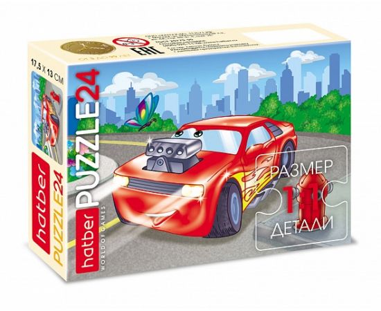 ПАЗЛЫ-ИГРА для детей 24 элемента А5ф 175х130мм 4 дизайна  серия -Тачки 24ПЗ5