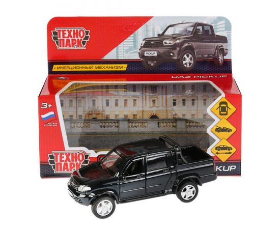 Машина металл UAZ PICKUP, 12 см, откр дв, багаж, инерц, черный 278451 2784515