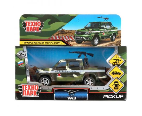 Машина металл "uaz pickup военный с пулеметом" 12см, откр.двери, инерц 298710 298710