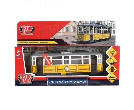 Машина металл свет-звук ТРАМВАЙ РЕТРО длина 17 см, двер, инерц 313539 313539