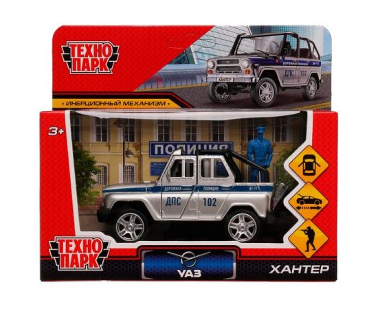 Машина металл UAZ HUNTER ПОЛИЦИЯ 11,5 см, двери, багаж, серебристый 329199 329199