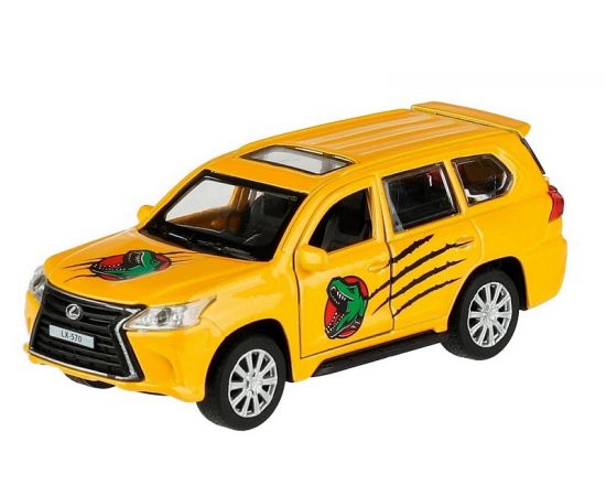 Машина металл LEXUS LX570 ДИНОЗАВРЫ 12 см, двери, багаж, инерц, желтый 336382 336382