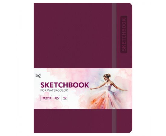 Скетчбук для акварели 40л., А5 BG "Bright. Berry", кожзам, на резинке, 200г/м2 CА540с_61743
