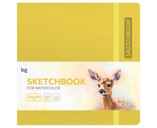 Скетчбук для акварели 40л., 145*145 BG "Bright. Yellow", кожзам, на резинке, 200г/м2 Cк40с_61740