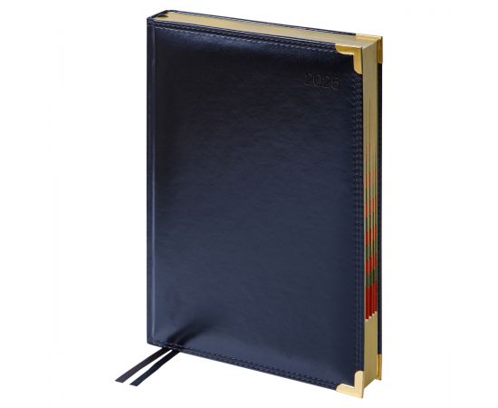 Ежедневник датированный 2025г., А4-(В5), 184л., Delucci, Гладкая кожа, зол. срез, черный DD5_89401