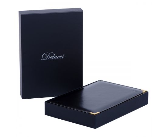 Ежедневник датированный 2025г., А4-(В5), 184л., Delucci, Гладкая кожа, зол. срез, черный DD5_89401