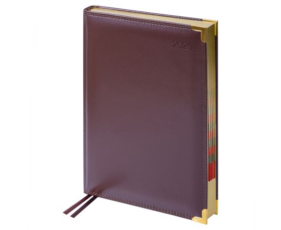 Ежедневник датированный 2025г., А4-(В5), 184л., Delucci, Гладкая кожа, зол. срез, коричневый DD5_89402