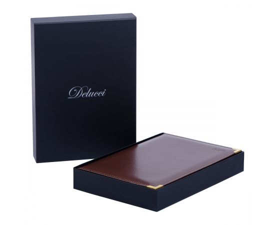 Ежедневник датированный 2025г., А4-(В5), 184л., Delucci, Гладкая кожа, зол. срез, коричневый DD5_89402