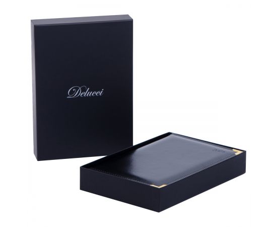 Ежедневник датированный 2025г., А5, 184л., Delucci, Гладкая кожа, зол. срез, черный DD5_89501