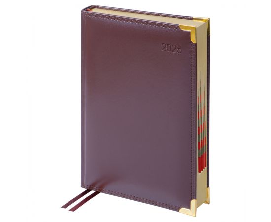 Ежедневник датированный 2025г., А5, 184л., Delucci, Гладкая кожа, зол. срез, коричневый DD5_89502