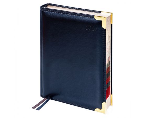 Ежедневник датированный 2025г., А6, 184л., Delucci, Гладкая кожа, зол. срез, черный DD5_89601