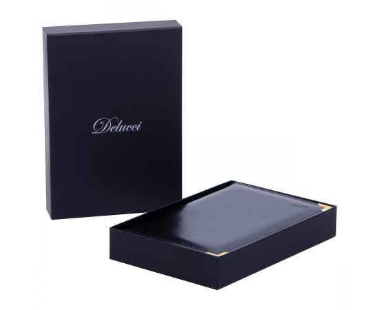 Ежедневник датированный 2025г., А6, 184л., Delucci, Гладкая кожа, зол. срез, черный DD5_89601