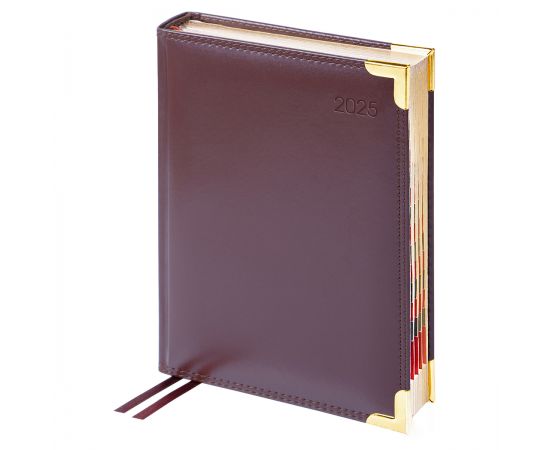 Ежедневник датированный 2025г., А6, 184л., Delucci, Гладкая кожа, зол. срез, коричневый DD5_89602