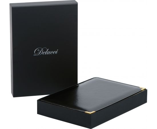 Ежедневник недатированный, А5, 160л., кожа, Delucci, гладкая кожа, золот. срез, черный UD1_89501