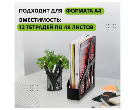 Лоток для бумаг вертикальный СТАММ "Лидер", черный, ширина 75мм ЛТВ-30450