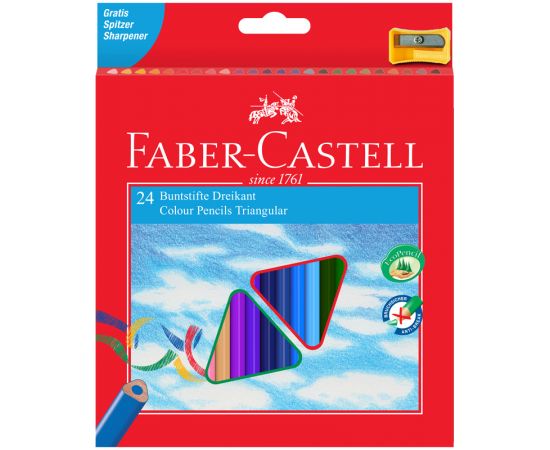 Карандаши цветные Faber-Castell "Ecopen" 24цв., трехгран., заточен., картон, европодвес, с точилкой 120524