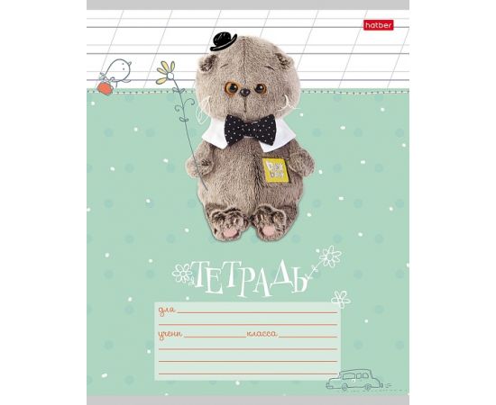 Тетрадь 12л А5ф КОСАЯ линия на скобе  5 диз.в блоке скругл.углы серия -Кот Басик 12Т5В6