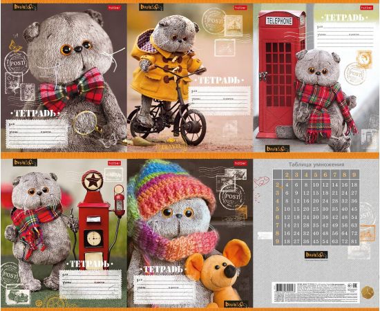 Тетрадь 18л А5ф клетка на скобе  5 диз.в блоке скругл.углы серия -Кот Басик 18Т5В1