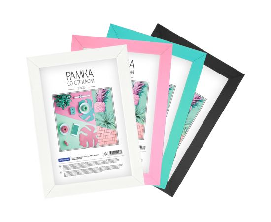 Рамка пластиковая 10*15см, OfficeSpace, №6/1, ассорти (черный, белый, розовый, мятный) 298116