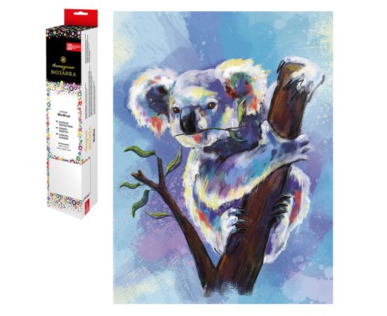 Алмазная  мозаика (набор для творчества) арт. 59788 / 20 КОАЛА, размер холста: 30*40 см, размер напечатанной картины: 24,5*34,5 см, (24 цветов страз, холст с напечатанной картиной, покрытый клеевым слоем и защитной пленкой, пакеты со стразами, лоток 59788