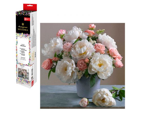 Алмазная  мозаика (набор для творчества) арт. 65546 / 50 САДОВЫЕ РОЗЫ, размер: 30*30 см, (24 цветов страз, холст с напечатанной картиной, покрытый клеевым слоем и защитной пленкой, пакеты со стразами, стилус, лоток для страз, силикон для страз, клей, 65546