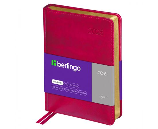 Ежедневник датированный 2025г., А6, 184л., кожзам, Berlingo "xGold", зол. срез, фуксия DD5_81608