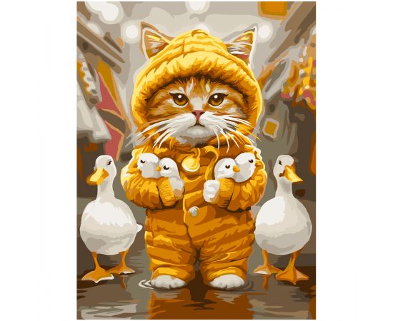 Картина по номерам на картоне ТРИ СОВЫ "Котэ с утятами", 30*40, с акриловыми красками и кистями KK3040_00011