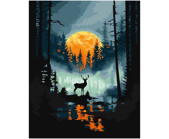 Картина по номерам на холсте ТРИ СОВЫ "Лунная ночь в лесу", 40*50, с акриловыми красками и кистями KX4050_40009