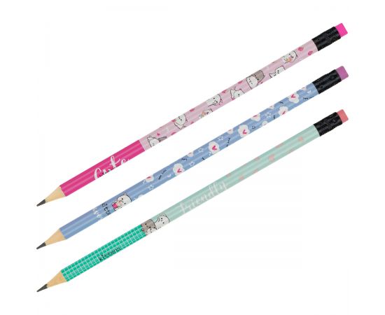 Карандаш ч/г MESHU "Kittens", HB, заточен., с печатью, с ластиком, ассорти, туба MS_58142