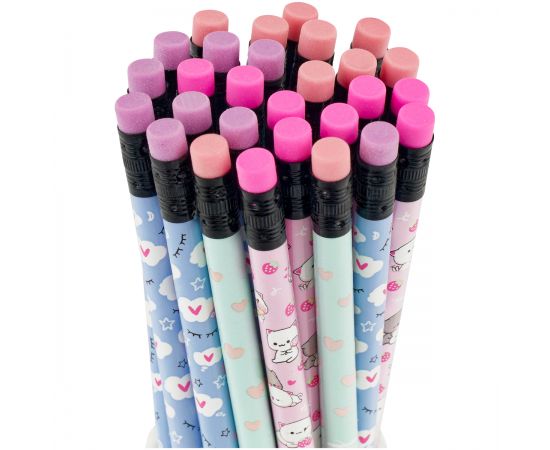 Карандаш ч/г MESHU "Kittens", HB, заточен., с печатью, с ластиком, ассорти, туба MS_58142