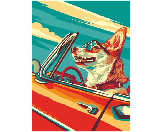 Картина по номерам на картоне ТРИ СОВЫ "Корги в кабриолете", 30*40, с акриловыми красками и кистями КК_53818