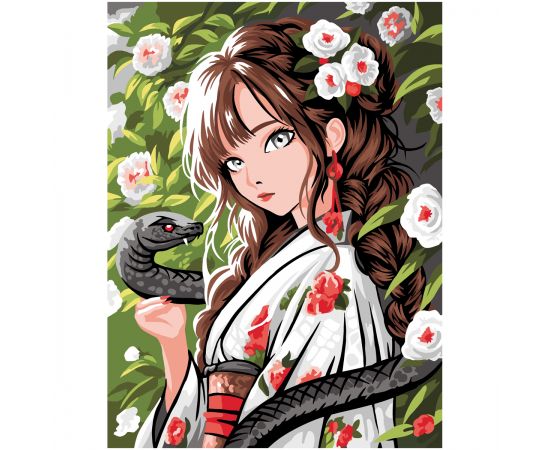 Картина по номерам на картоне ТРИ СОВЫ "Девушка с черной змеей", 30*40, с акриловыми красками и кистями КК_53828