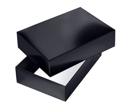 Коробка Картонная с крышкой сборная 250х180х65 ПРЯМОУГОЛЬНИК тиснение METALLIC Черная в пакете с европодвесом Ккс_03401