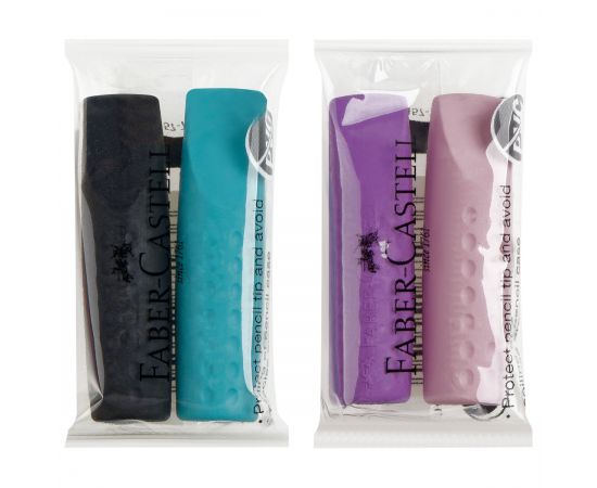 Набор ластиков-колпачков Faber-Castell "Grip 2001" 2шт., трехгранные, бирюза-сирень, ассорти, пакет 187173