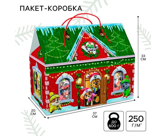 Пакет-коробка, новогодний "С Новым годом"  37 х 30 х 20 см, Щенячий патруль   9772357 9772357