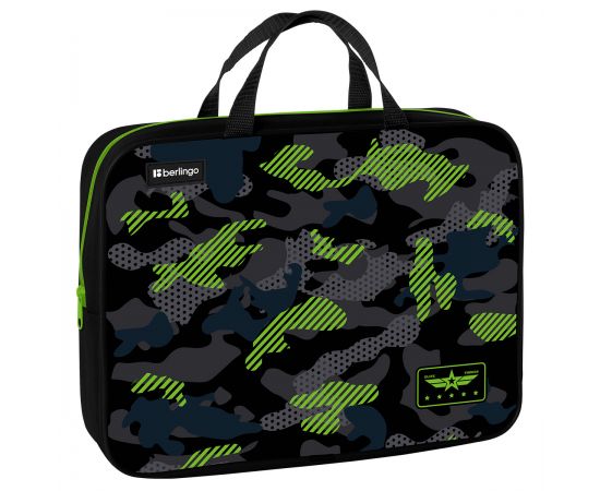 Папка текстильная с ручками 1 отделение, А4 Berlingo "Black and green", 350*265*80мм, текстиль, на молнии BR-FB-0408