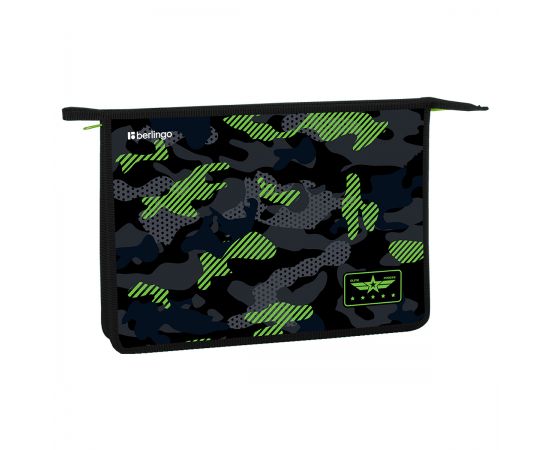 Папка для тетрадей 1 отделение, А4 Berlingo "Black and green", 340*245*40мм, пластик, на молнии BR-PP-A40408